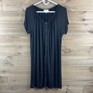 Seraphine Womens Nightgown Sleep Shirt Button Front Pleated Black Sleep Medium